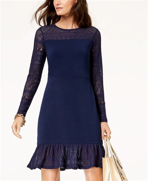 michael kors pointelle trim flounce dress|MICHAEL Michael Kors Navy Blue Lace Pointelle Trim Flounce .